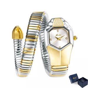 NEW Adrian Balboa Talia Shire Rocky IV Serpentine Snake Watch Gold/Silver White